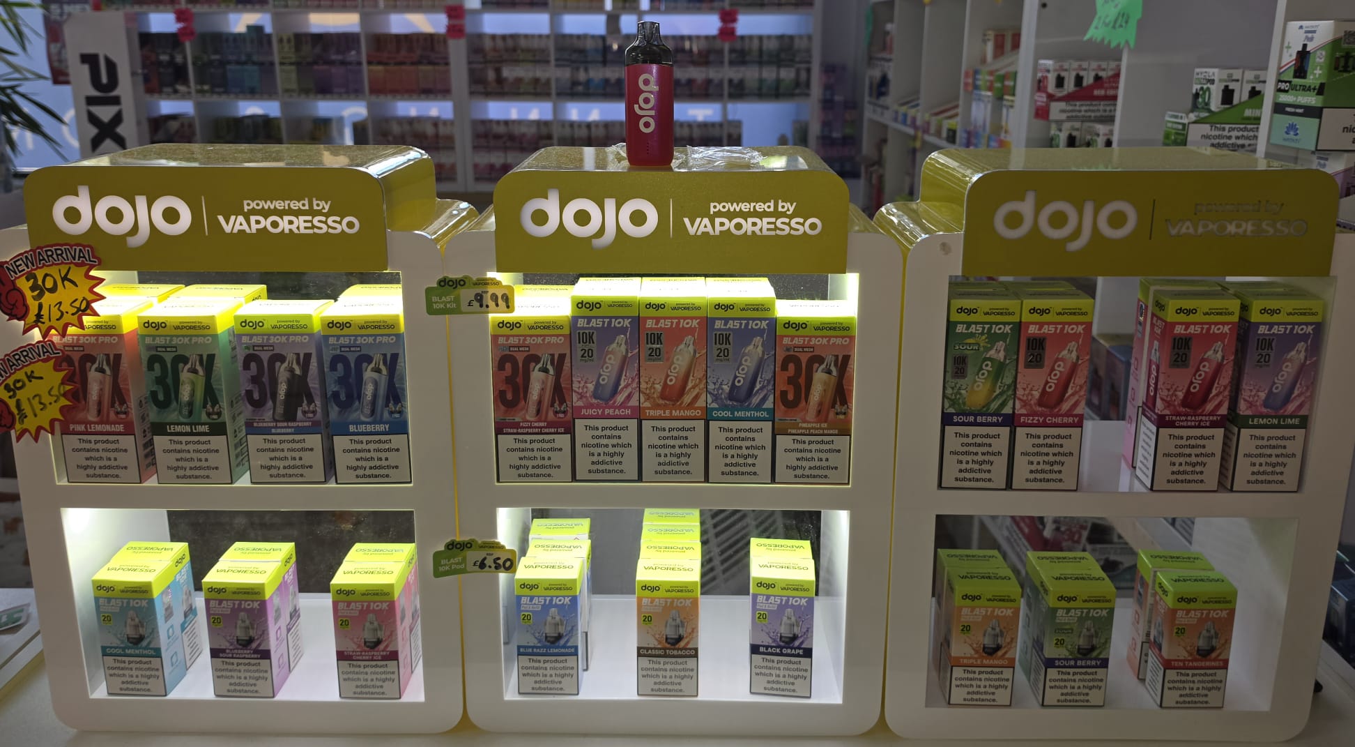 Dojo Vaporesso display at Belfield Vape Rochdale